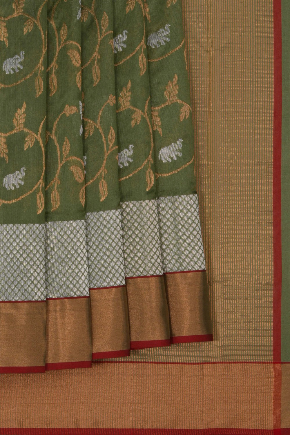 Image of Chanderi Silk Brocade Green Saree